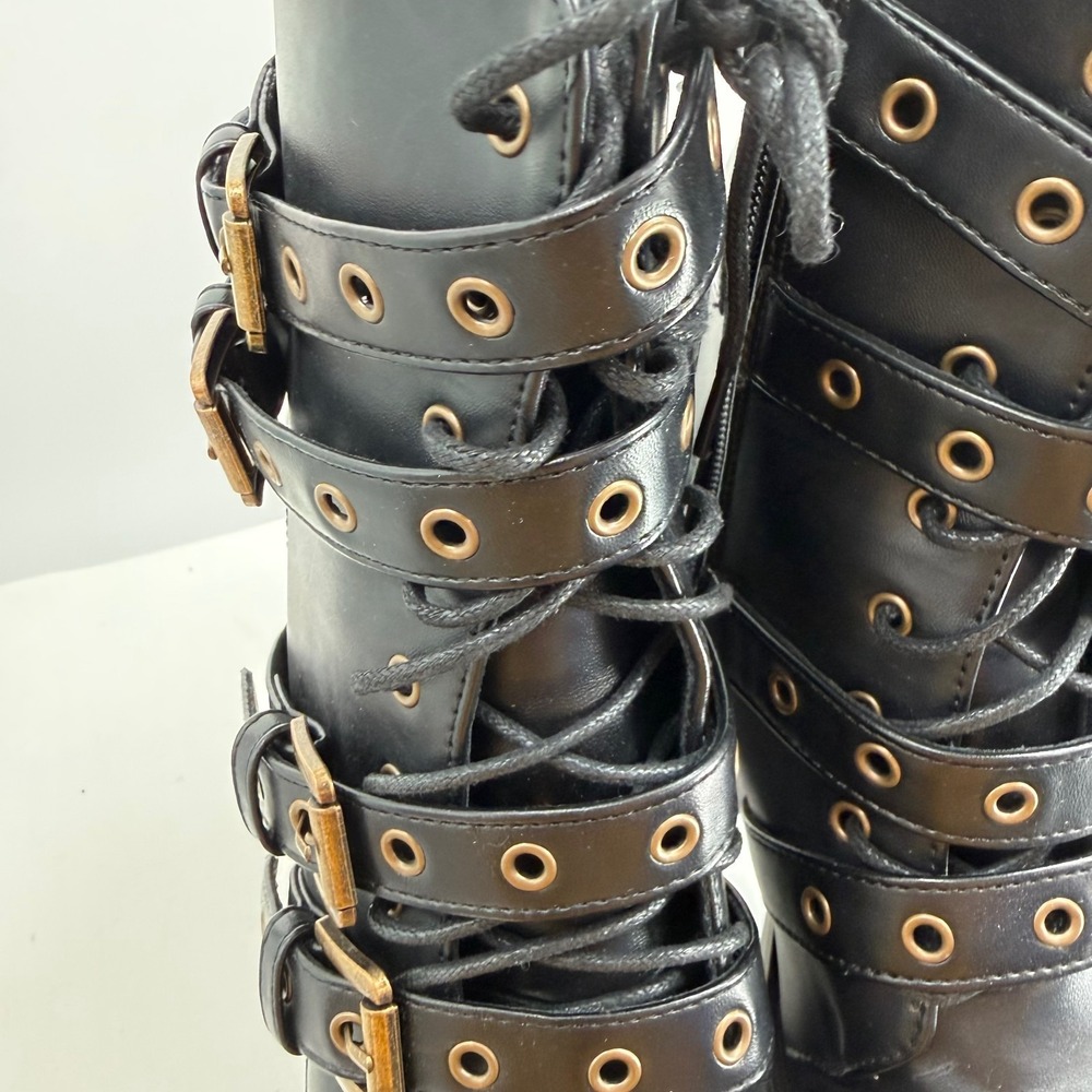 Womens Size 6 Black Platform Boots Goth Punk Buckle Strap Chunky Heel - Picture 12 of 16